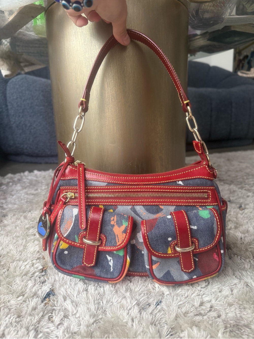 DOONEY & BOURKE VINTAGE GRAFFITI DENIM BANANA BAG
